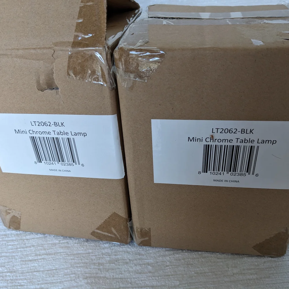 2 Chrome Table Lamps Black Shades 10" Tall New. - Picture 3 of 5